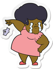 sticker of a cartoon crying woman dropping handkerchief