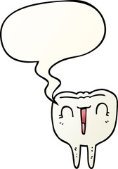 cartoon happy tooth and speech bubble in smooth gradient style