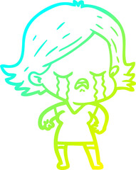 cold gradient line drawing cartoon girl crying