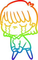 rainbow gradient line drawing cartoon woman crying