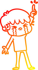 warm gradient line drawing cartoon boy crying
