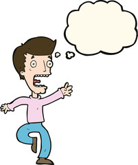 cartoon terrified man with thought bubble