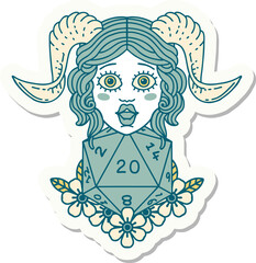 tiefling with natural twenty dice roll sticker