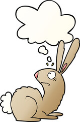 cartoon startled bunny rabbit and thought bubble in smooth gradient style