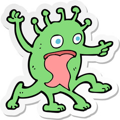 sticker of a cartoon weird little alien