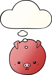 cartoon pig and thought bubble in smooth gradient style