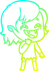 cold gradient line drawing cartoon laughing vampire girl