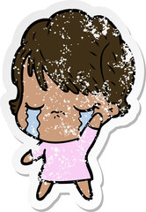 Fototapeta premium distressed sticker of a cartoon woman crying
