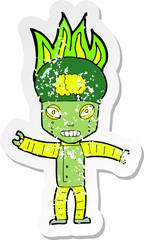 retro distressed sticker of a funny cartoon robot