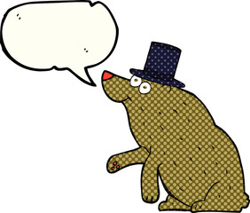 comic book speech bubble cartoon bear in top hat