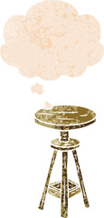 cartoon artist stool and thought bubble in retro textured style