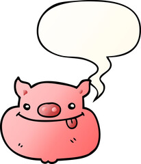 cartoon happy pig face and speech bubble in smooth gradient style