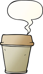 cartoon take out coffee and speech bubble in smooth gradient style