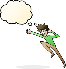 cartoon jumping man with thought bubble