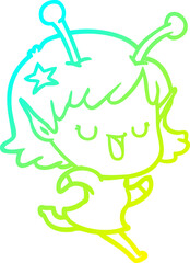 cold gradient line drawing happy alien girl cartoon