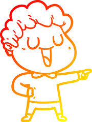 warm gradient line drawing laughing cartoon man pointing