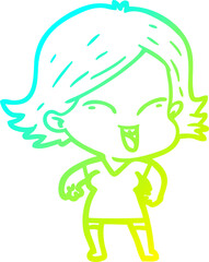 cold gradient line drawing happy cartoon girl