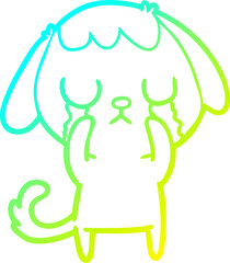cold gradient line drawing cute cartoon dog crying