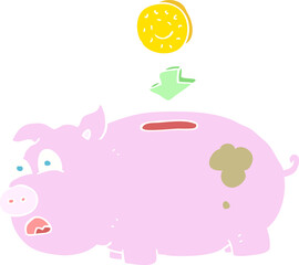 flat color illustration of a cartoon piggy bank