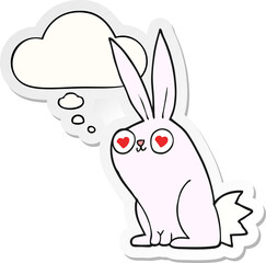 cartoon bunny rabbit in love and thought bubble as a printed sticker