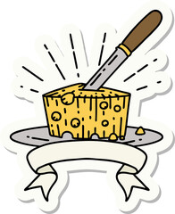 sticker of tattoo style plate of cheese
