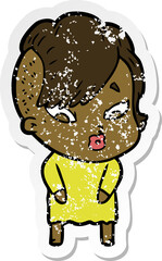 distressed sticker of a cartoon surprised girl