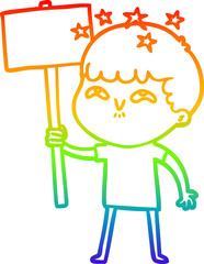 rainbow gradient line drawing cartoon amazed boy