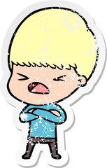 distressed sticker of a cartoon stressed man