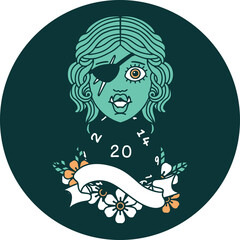 half orc rogue with natural twenty dice roll icon