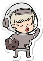 sticker of a cartoon pretty astronaut girl