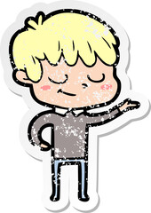 distressed sticker of a cartoon happy boy