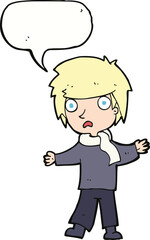 cartoon unhappy boy with speech bubble