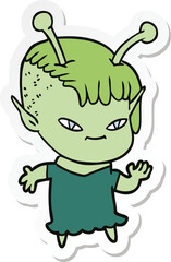 sticker of a cute cartoon alien girl