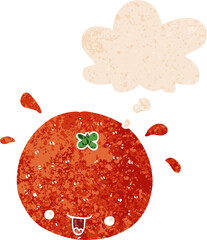 cartoon orange and thought bubble in retro textured style