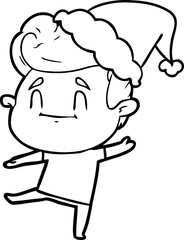 happy line drawing of a man wearing santa hat