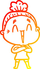 Fototapeta premium warm gradient line drawing cartoon happy old lady