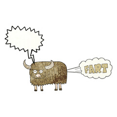 speech bubble textured cartoon hairy cow farting
