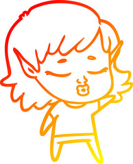 warm gradient line drawing pretty cartoon elf girl