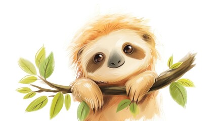 baby Sloth, naive kids style, isolated on clean white background 
