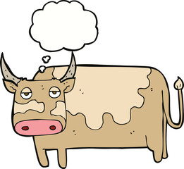 cartoon cow with thought bubble