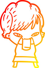 warm gradient line drawing cartoon happy woman