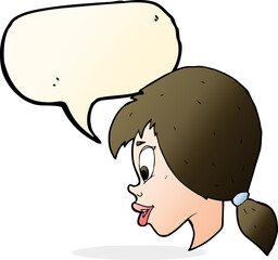 cartoon pretty female face with speech bubble
