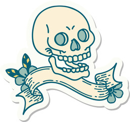 tattoo sticker with banner of a skull