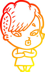 warm gradient line drawing cartoon surprised girl