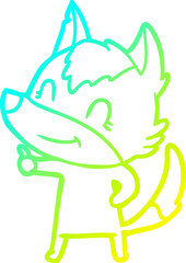 cold gradient line drawing friendly cartoon wolf