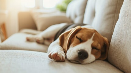Obraz premium beagle puppy, sleep relaxed on the sofa