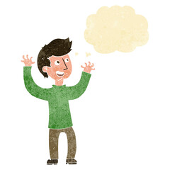 cartoon happy man with thought bubble