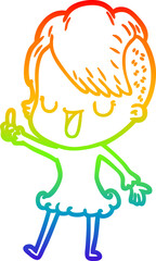 rainbow gradient line drawing cute cartoon girl with hipster haircut