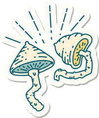 sticker of tattoo style mushrooms