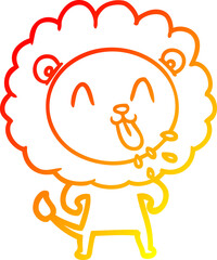 warm gradient line drawing happy cartoon lion